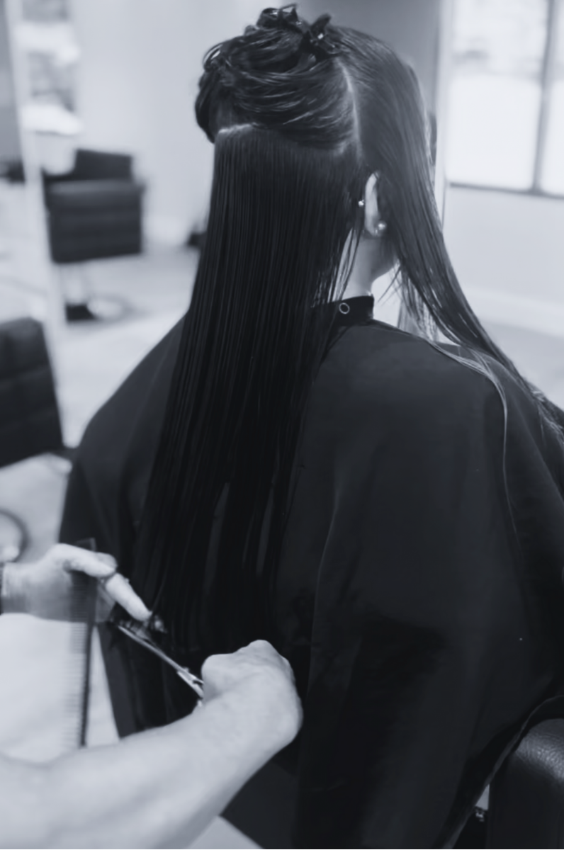 Scissors cutting long hair